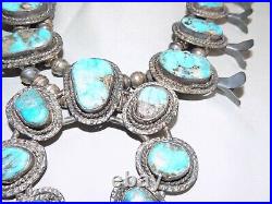 Vintage Native American Navajo Turquoise Stone Squash Blossom Silver Necklace