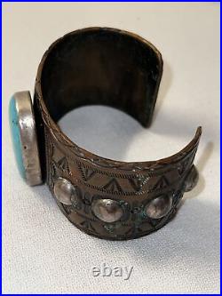 Vintage Native American Navajo turquoise copper cuff with sterling bb's Bracelet
