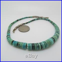 Vintage Native American Navojo Graduaded Turquoise Heishi Necklace 16