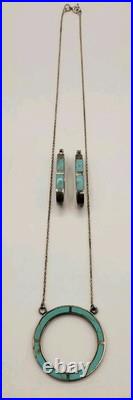 Vintage Native American Necklace and Earrings Set SS and Turquoise Signed