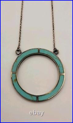 Vintage Native American Necklace and Earrings Set SS and Turquoise Signed