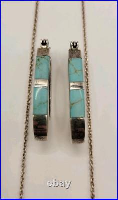 Vintage Native American Necklace and Earrings Set SS and Turquoise Signed Vintage Native American Necklace and Earrings Set SS and Turquoise Signed