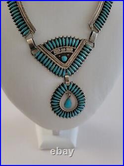 Vintage Native American Needle Point Turquoise Sterling Silver Necklace
