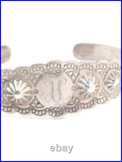 Vintage Native American Nora Sterling Silver 925 H Cuff Bangle Bracelet Monogram