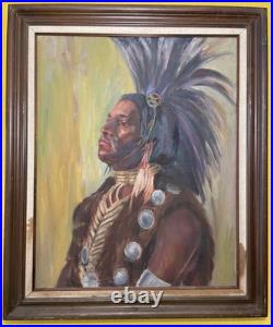 Vintage Native American Oil Painting Titled Brave Artist Beverly Girvigian