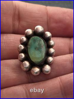 Vintage Native American Old Pawn Turquoise Sterling Silver Ring Size 7.25