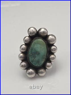 Vintage Native American Old Pawn Turquoise Sterling Silver Ring Size 7.25