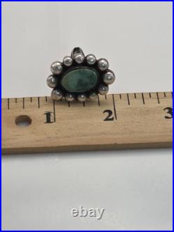 Vintage Native American Old Pawn Turquoise Sterling Silver Ring Size 7.25