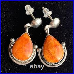 Vintage Native American Orange Spiny Oyster Shell Teardrop Earrings
