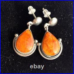 Vintage Native American Orange Spiny Oyster Shell Teardrop Earrings