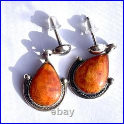 Vintage Native American Orange Spiny Oyster Shell Teardrop Earrings