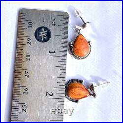 Vintage Native American Orange Spiny Oyster Shell Teardrop Earrings