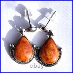 Vintage Native American Orange Spiny Oyster Shell Teardrop Earrings Vintage Native American Orange Spiny Oyster Shell Teardrop Earrings