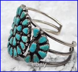 Vintage Native American Petit Point Cluster Turquoise Sterling Silver Bracelet
