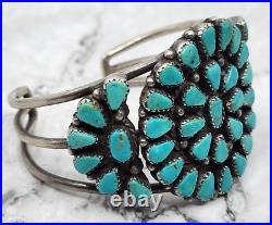 Vintage Native American Petit Point Cluster Turquoise Sterling Silver Bracelet
