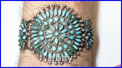 Vintage Native American Petit Point Turquoise Cuff Bracelet Sterling Silver