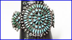 Vintage Native American Petit Point Turquoise Cuff Bracelet Sterling Silver