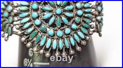 Vintage Native American Petit Point Turquoise Cuff Bracelet Sterling Silver