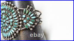 Vintage Native American Petit Point Turquoise Cuff Bracelet Sterling Silver