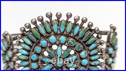 Vintage Native American Petit Point Turquoise Cuff Bracelet Sterling Silver