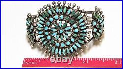 Vintage Native American Petit Point Turquoise Cuff Bracelet Sterling Silver