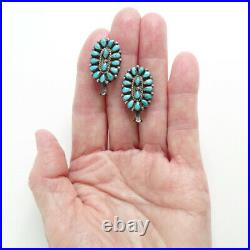 Vintage Native American Petit Point Turquoise Squash Blossom Clip Earrings Old