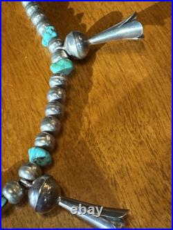 Vintage Native American Petite Squash Blossom with Turquoise 22 Necklace Silver
