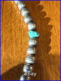 Vintage Native American Petite Squash Blossom with Turquoise 22 Necklace Silver