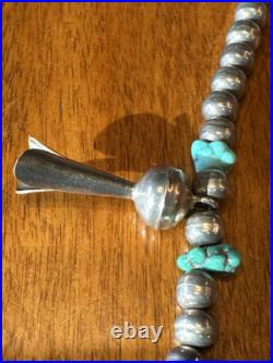 Vintage Native American Petite Squash Blossom with Turquoise 22 Necklace Silver