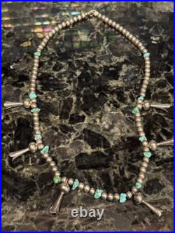 Vintage Native American Petite Squash Blossom with Turquoise 22 Necklace Silver