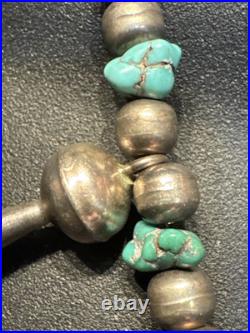 Vintage Native American Petite Squash Blossom with Turquoise 22 Necklace Silver