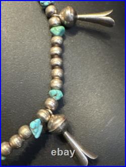 Vintage Native American Petite Squash Blossom with Turquoise 22 Necklace Silver