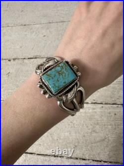 Vintage Native American Polished Turquoise Ornate Band Cuff Bracelet