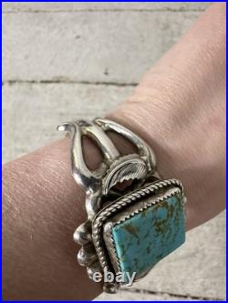 Vintage Native American Polished Turquoise Ornate Band Cuff Bracelet