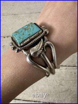 Vintage Native American Polished Turquoise Ornate Band Cuff Bracelet
