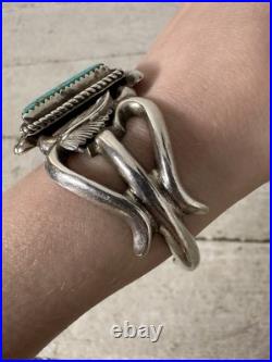 Vintage Native American Polished Turquoise Ornate Band Cuff Bracelet