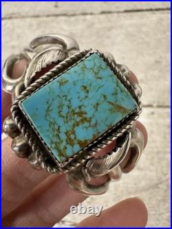 Vintage Native American Polished Turquoise Ornate Band Cuff Bracelet