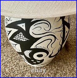 Vintage Native American Pottery Black and White Lamp Signed Killsthunder