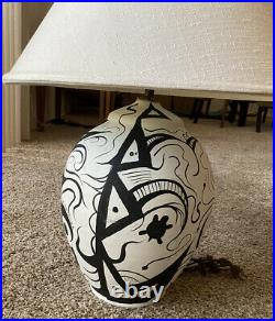 Vintage Native American Pottery Black and White Lamp Signed Killsthunder