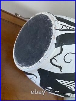 Vintage Native American Pottery Black and White Lamp Signed Killsthunder