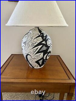 Vintage Native American Pottery Black and White Lamp Signed Killsthunder