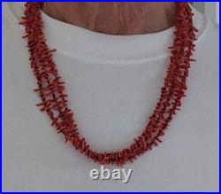 Vintage Native American Red Branch Coral Shell Heishi Necklace Three Strand 24