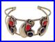 Vintage Native American Red Coral Black Onyx Sterling Silver Bracelet Navajo