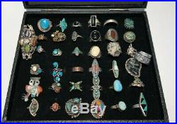 Vintage Native American Ring Lot- Old Pawn- Turquoise- Coral- Sterling Silver