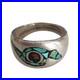 Vintage Native American Ring Silver Navajo Whirlwind Turquoise Coral Chip Inlay