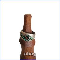 Vintage Native American Ring Silver Navajo Whirlwind Turquoise Coral Chip Inlay