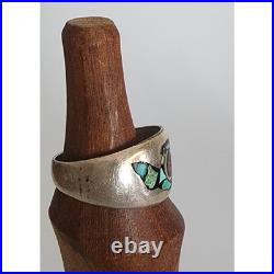 Vintage Native American Ring Silver Navajo Whirlwind Turquoise Coral Chip Inlay