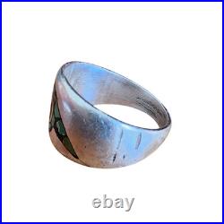 Vintage Native American Ring Silver Navajo Whirlwind Turquoise Coral Chip Inlay