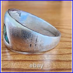 Vintage Native American Ring Silver Navajo Whirlwind Turquoise Coral Chip Inlay