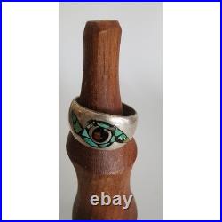 Vintage Native American Ring Silver Navajo Whirlwind Turquoise Coral Chip Inlay